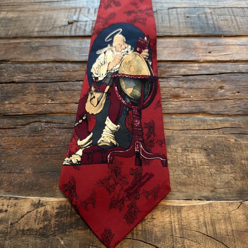 The Saturday Evening Post 1994 Norman Rockwell Red Silk Christmas Tie